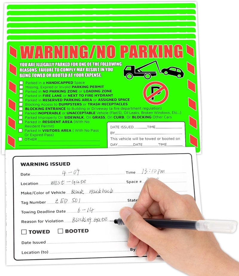 GUEER Parking Violation Stickers 25 Pcs Fluorescent Green You are Illegally Parked Multi Reasons Hard to Remove Tow Warning Private Parking Warning Sticker for Car Windows - Image 3